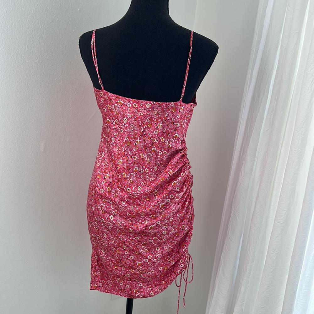 Cinq Sept Astrid Asymmetric Ruched Floral-Print Silk-Charmeuse Mini Dress View 4